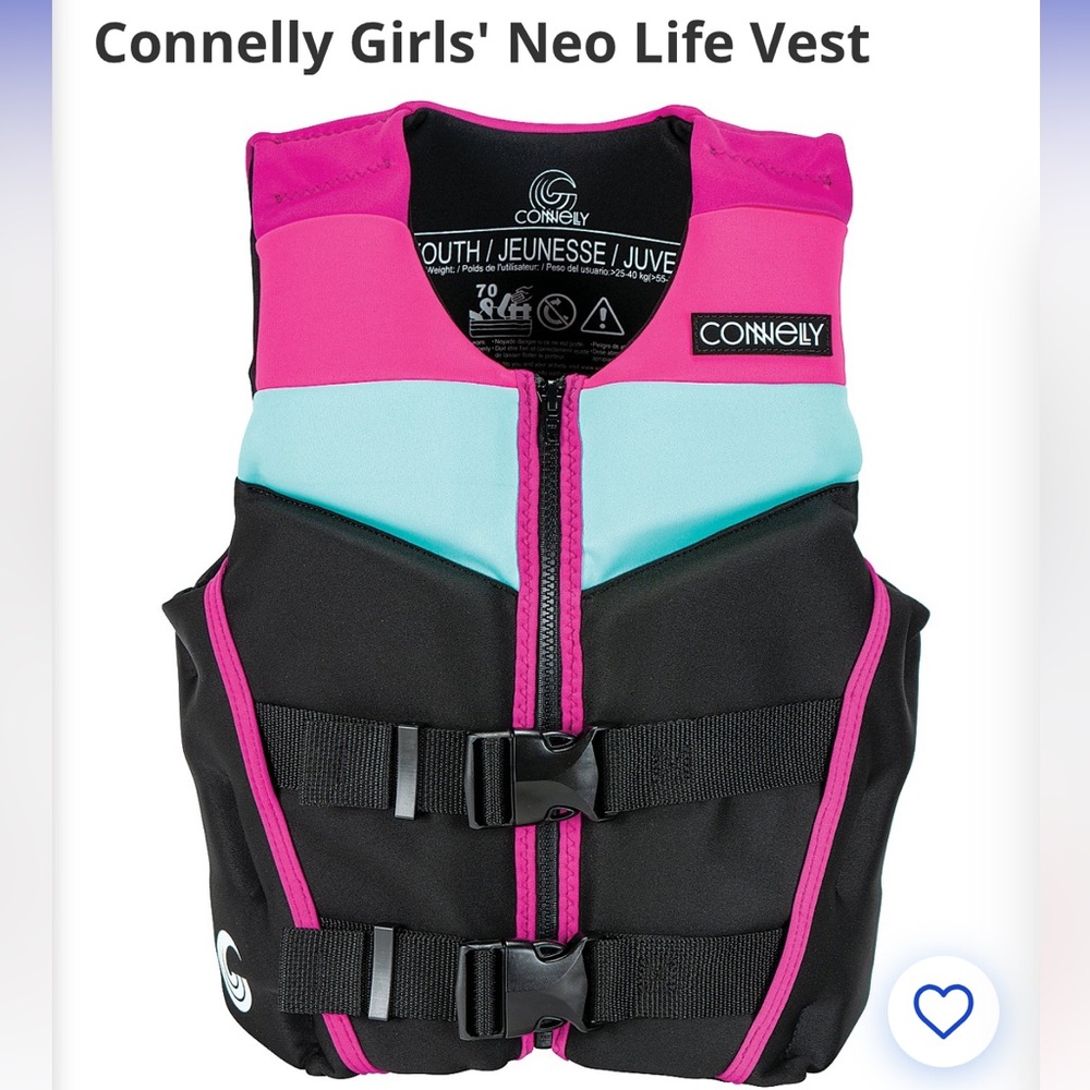 NWT CONNELLY YOUTH GIRL CLASSIC NEOPRENE LIFE VEST JACKET SWIM (55lbs. to 88lbs.
